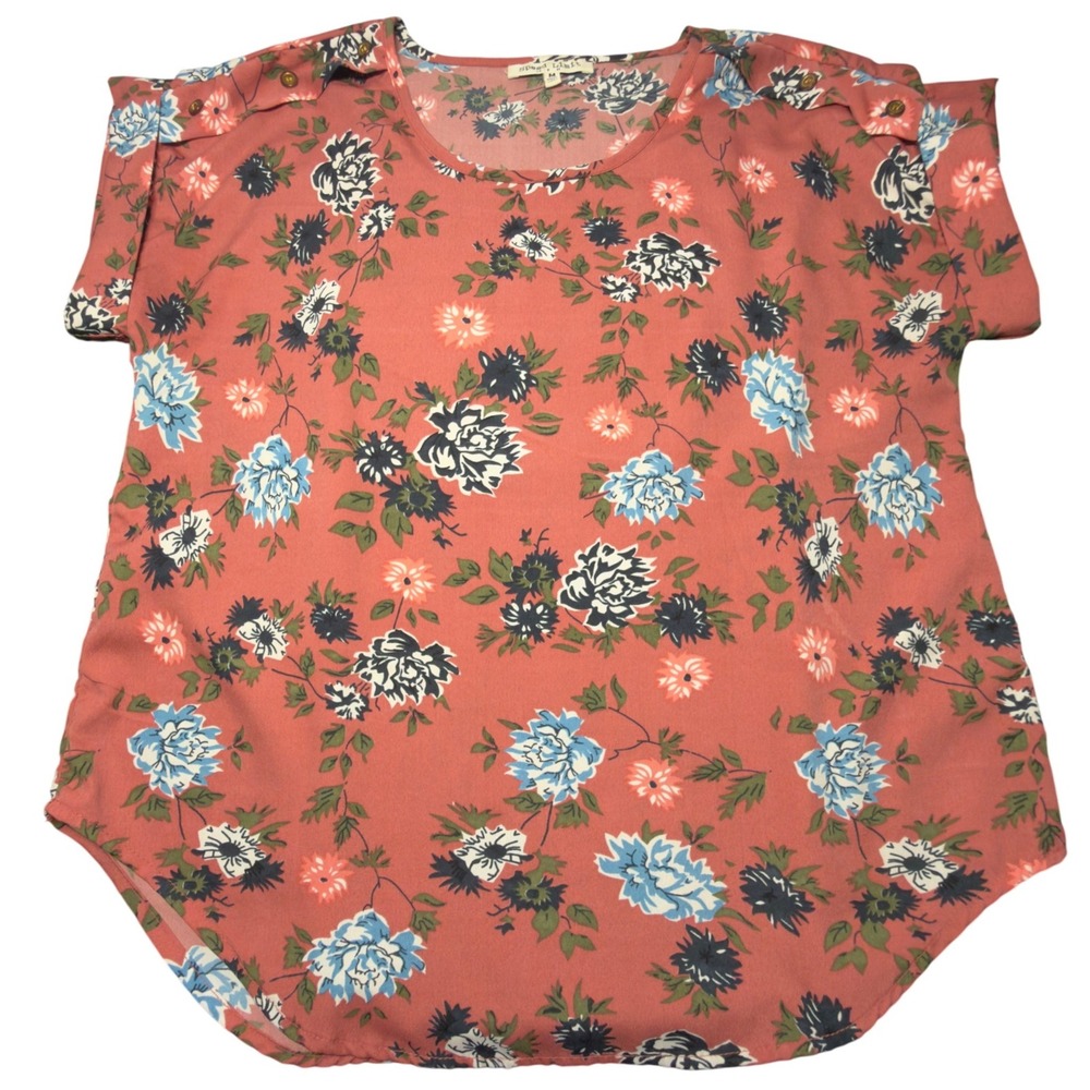 Speed Limit MPH Floral Blouse Womens Medium Coral Pink Excellent Short Sleeve